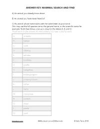 ANSWER KEY for the MAMMAL SEARCH and FIND