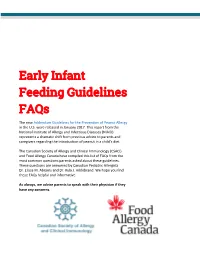 Early Infant Feeding Guidelines Faqs