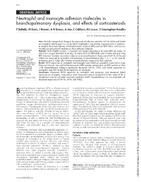 Neutrophil and Monocyte Adhesion Molecules in Bronchopulmonary