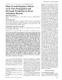 Plant Growth Regulator Effects on in Vitro Propagation and Stevioside