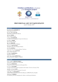 PROVISIONAL LIST of PARTICIPANTS As of 21 October 2017