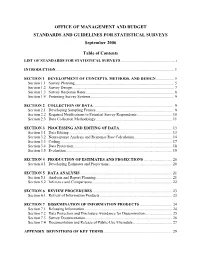 STANDARDS and GUIDELINES for STATISTICAL SURVEYS September 2006
