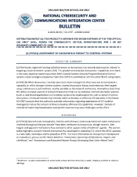 (U//Fouo) Assessment of Anonymous Threat to Control Systems