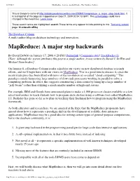 Mapreduce: a Major Step Backwards - the Database Column