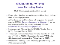 MT361/MT461/MT5461 Error Correcting Codes