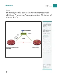 Imidazopyridines As Potent KDM5 Demethylase Inhibitors Promoting Reprogramming Efficiency of Human Ipscs