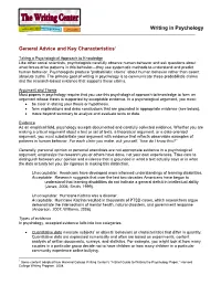 Writing in Psychology General Advice and Key Characteristics1