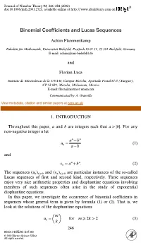 Binomial Coefficients and Lucas Sequences