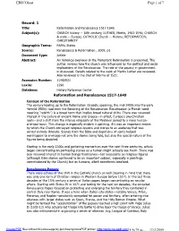 Record: 1 Reformation and Renaissance 1517-1649 Page 1 of 7 Ebscohost 11/3/2009