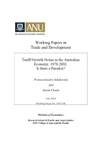 Tariff-Growth Nexus: an Analysis of One Hundred Years of Australian