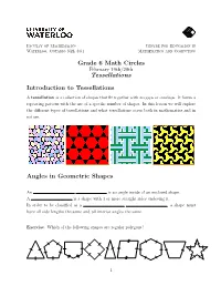 Grade 6 Math Circles Tessellations Introduction To