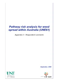 Pathway Risk Analysis for Weed Spread Within Australia (UNE61)