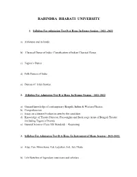 1. Syllabus for Admission Test BA Hons. in Dance Session : 2021