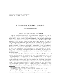 A CONCISE MINI HISTORY of GEOMETRY 1. Origin And