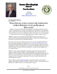 Texas Senate Votes Against the Nomination of Don Mcleroy to State