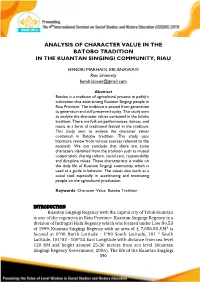 Analysis of Character Value in the Batobo Tradition in the Kuantan Singingi Community, Riau