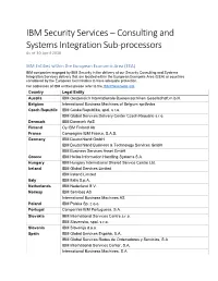 IBM Security Services – Consulting and Systems Integration Sub-Processors As of 30 April 2018