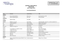 SPRING CONFERENCE CREATION 25-27 April 2019 List of Participants