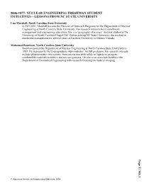 2006-1877: Nuclear Engineering Freshman Student Initiatives—Lessons from Nc State University