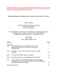 Biological Weapons and “Bioterrorism” in the First Years of the 21St Century