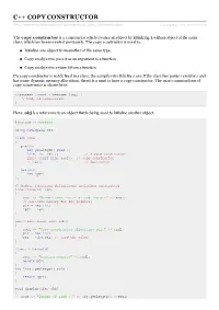 C++ COPY CONSTRUCTOR Rialspo Int.Co M/Cplusplus/Cpp Co Py Co Nstructo R.Htm Copyrig Ht © Tutorialspoint.Com