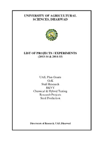 List of Projects / Experiments (2013-14 & 2014-15)