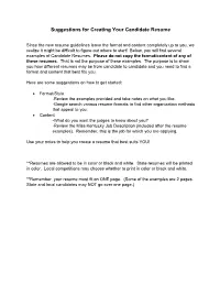 Suggestions for Creating Your Candidate Resume