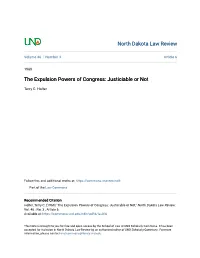 The Expulsion Powers of Congress: Justiciable Or Not