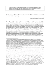 1 Quality, Merit, Aesthetics and Purpose: an Inquiry Into EU