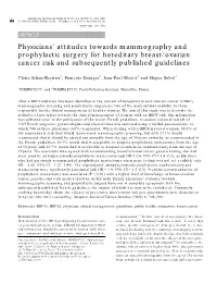 Physicians' Attitudes Towards Mammography and Prophylactic