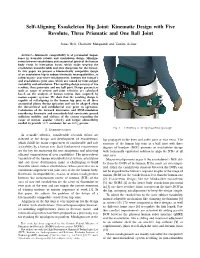 Self-Aligning Exoskeleton Hip Joint: Kinematic Design with Five Revolute, Three Prismatic and One Ball Joint