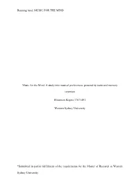 A Study Into Musical Preferences, Personality Traits and Memory
