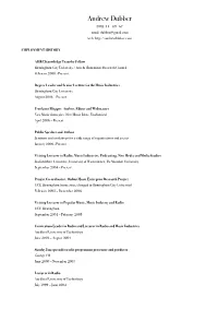 Andrew Dubber DOB: 14 – 09 - 67 Email: Dubber@Gmail.Com Web