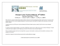 Changes to the Technical Manual, 18Th Edition Monday, November 17, 2014 12:00 P.M
