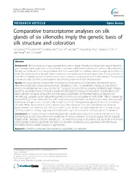 Comparative Transcriptome Analyses on Silk Glands of Six Silkmoths Imply the Genetic Basis of Silk Structure and Coloration