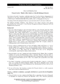 FINAL DETERMINATION Notopala Hanleyi – Hanley’S River Snail As a Critically Endangered Species