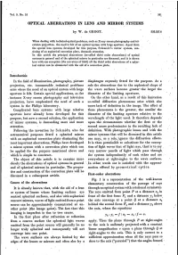 Optical Aberrations in Lens and Mirror Systems