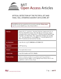 Optical Detection of the Pictor a Jet and Tidal Tail: Evidence Against an Ic/Cmb Jet
