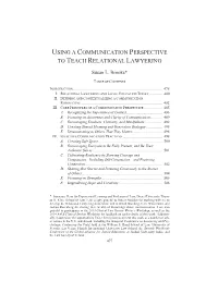 Using a Communication Perspective to Teach Relational Lawyering