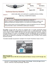 2018 G80 (Dh) Occupant Classification System (Recall Campaign 002G)