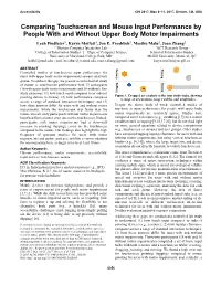 Comparing Touchscreen and Mouse Input Performance by People with and Without Upper Body Motor Impairments