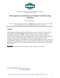 Development in Central Europe Includes Food Processing Business