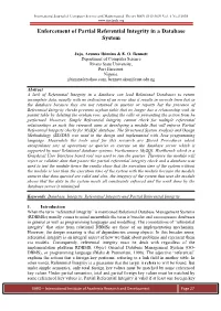 Enforcement of Partial Referential Integrity in a Database System