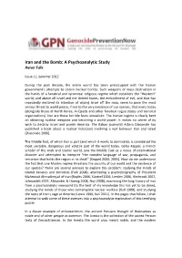 Iran and the Bomb: a Psychoanalytic Study Avner Falk