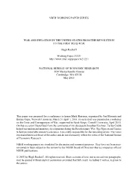 Nber Working Paper Series War and Inflation in The