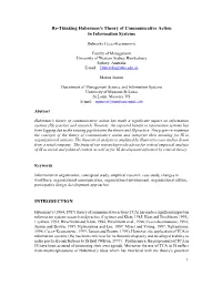 Re-Thinking Habermas's Theory of Communicative Action in Information Systems INTRODUCTION