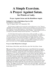 A Simple Exorcism. a Prayer Against Satan