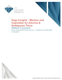 Sage Insights - Wisdom and Inspiration for Adverse & Ambiguous Times Written Comment Steve Gavatorta's Book Survey - in Defense of Adversity 3-24-2020