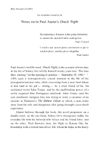 Notes On/In Paul Auster's Oracle Night