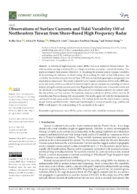 Observations of Surface Currents and Tidal Variability Off of Northeastern Taiwan from Shore-Based High Frequency Radar